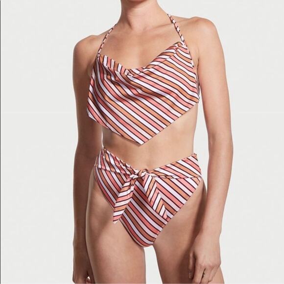 VICTORIA'S SECRET Tie-Front High-Rise Cheeky Bikini Striped Size S/M - Picture 1 of 6